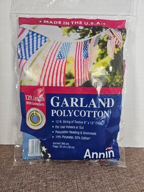 New Annin 12 Inch American Flag Garland With 12 Patriotic 8 Inch X 12 Inch Flags